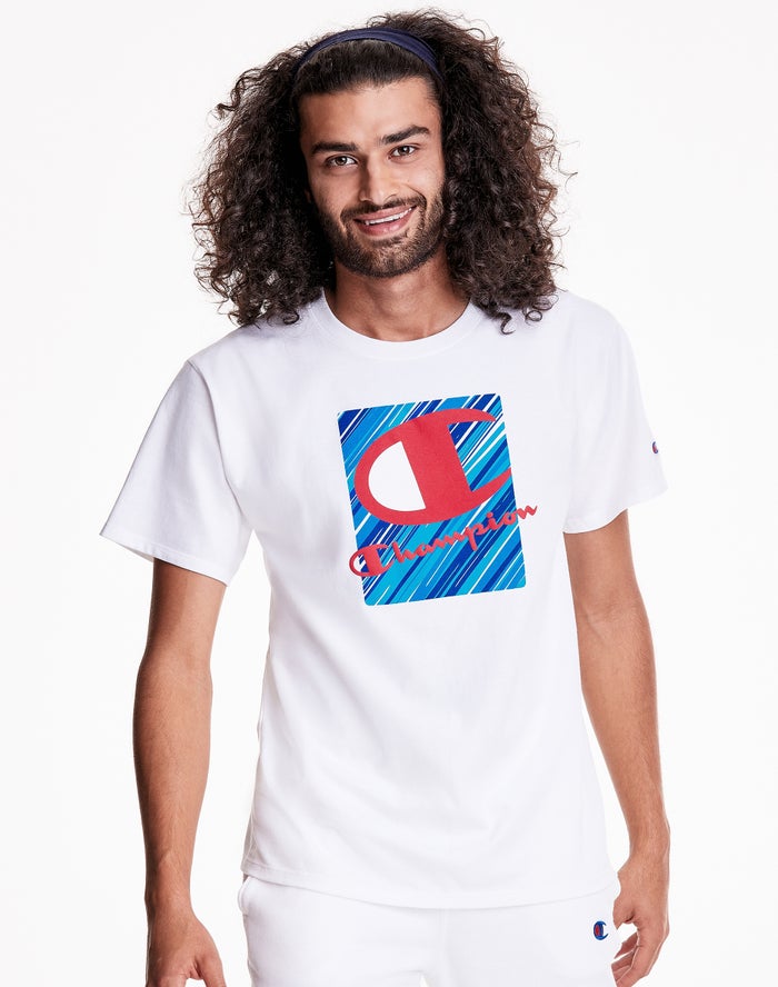 Champion Classic Jersey Inset Rectangle Logo Erkek Tişört Beyaz ( OLJDPG804 )